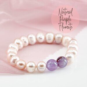 Baroque Pearl & Fluorite Bracelet, Classic and Timeless Stretch Bracelet